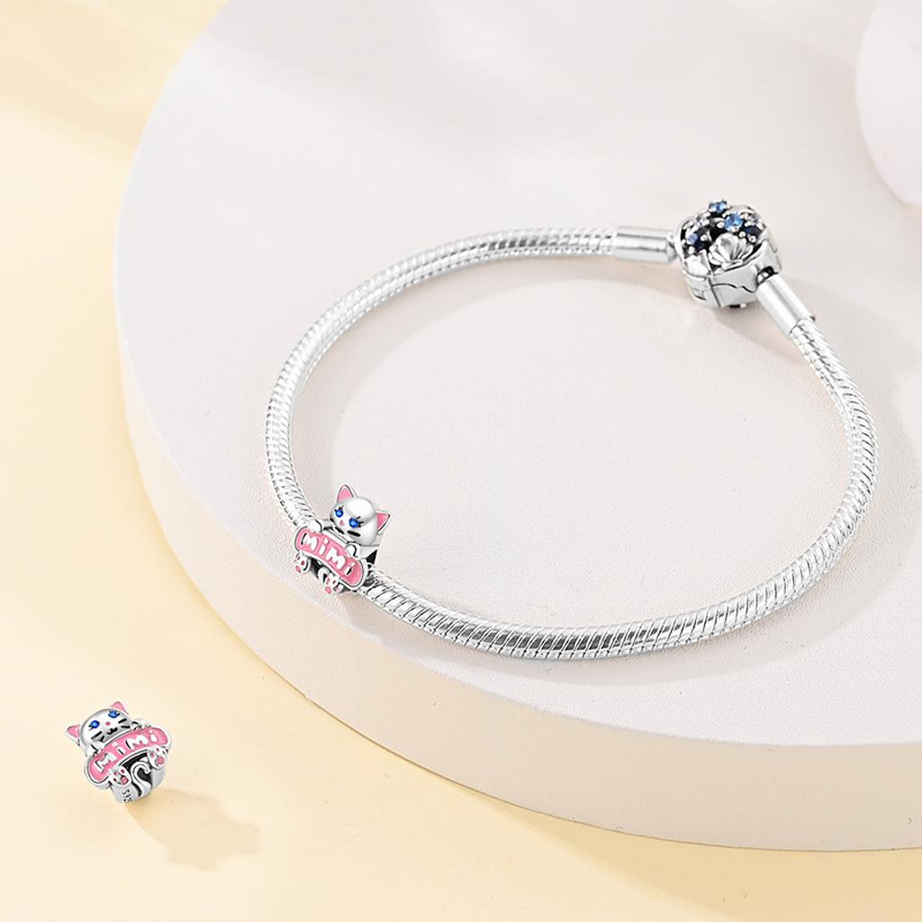 Original Copper Charms Luxury Pink Scooter Cat Animal Beads Fit Bracelet Diy Women Making Delicate Gift