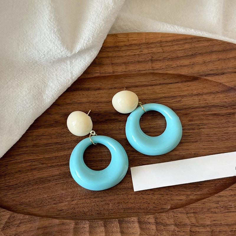 Round Color Blocking Pendant Earrings for Women, Fashionable and Cute Style Earrings Gift