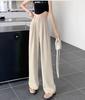 Women's High Rise Wide Leg Pants Loose Fit American Trend Drapey Straight Leg Pocket Polyester Casual Long Trousers