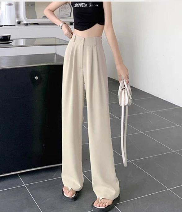 Women's High Rise Wide Leg Pants Loose Fit American Trend Drapey Straight Leg Pocket Polyester Casual Long Trousers