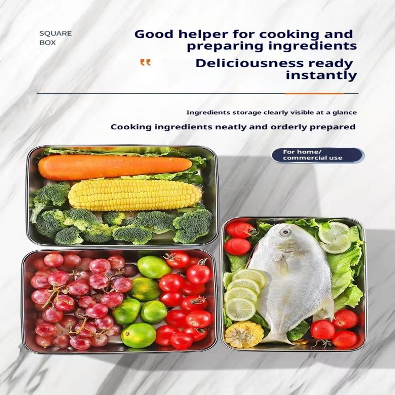 2/3/4/5 Peças Recipiente de Comida de Aço Inoxidável Caixa Com Tampa Grande Capacidade Armazenamento de Alimentos Caixa de Conservação Fresca Bandeja