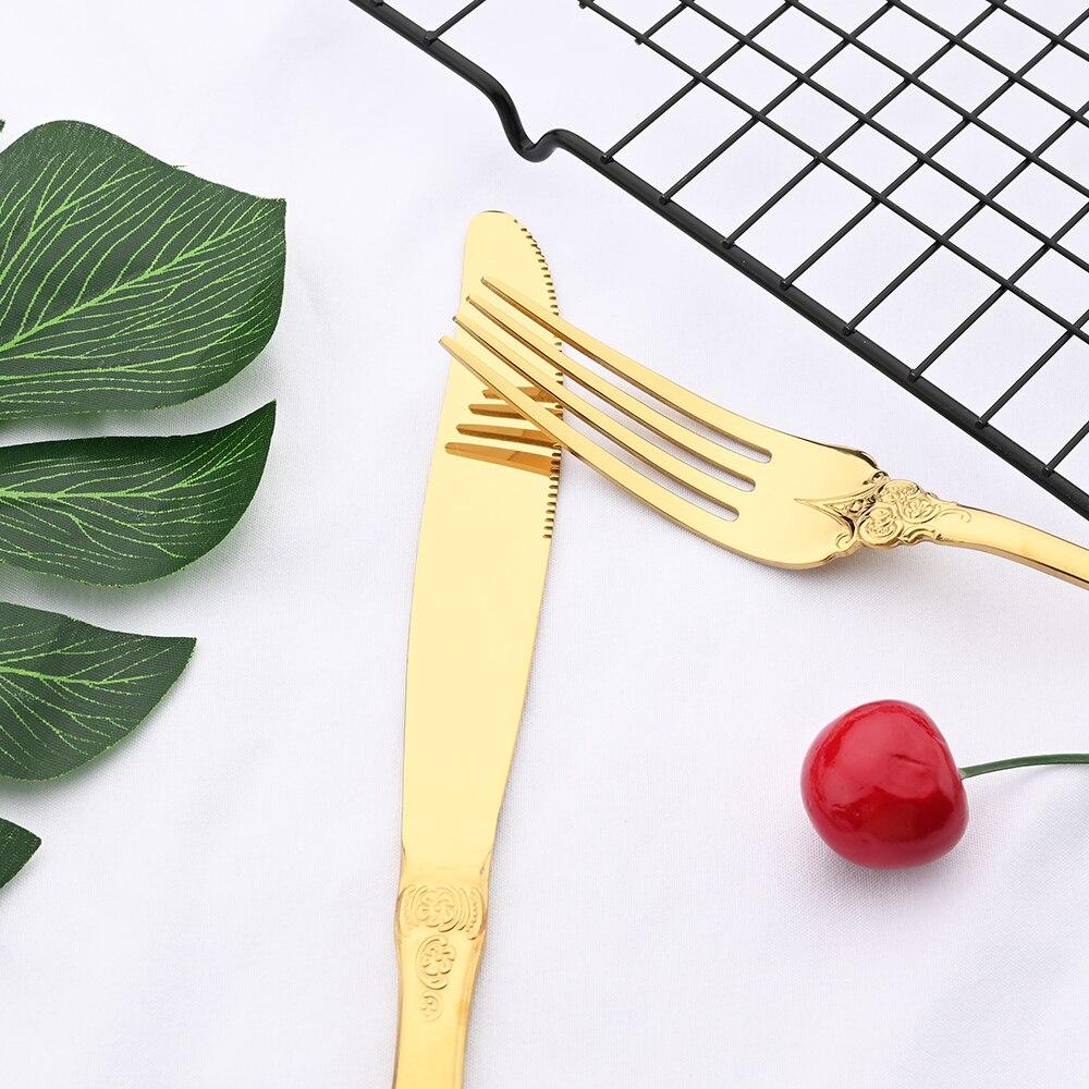 4 sztuk styl barokowy królewski zestaw sztućców złoty luksusowy obiad ze stali nierdzewnej lustro polerowane nóż widelec łyżka zastawa stołowa zestaw sztućców