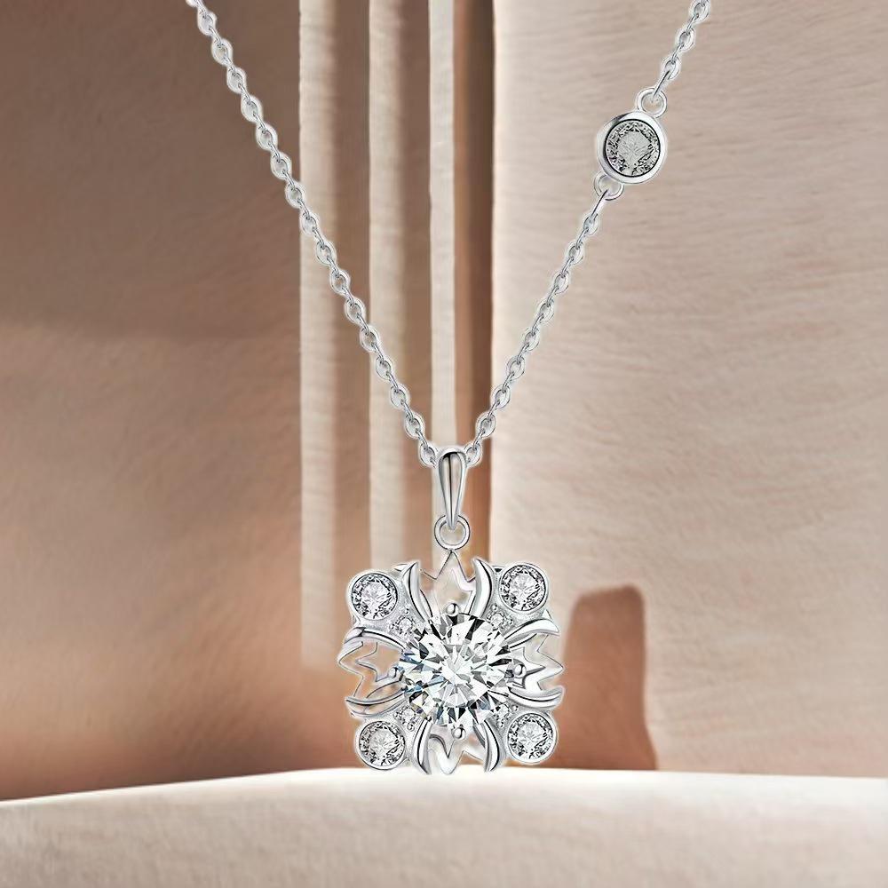 S925 Sterling Silver Rotating Snowflake Cross Clavicle Necklace for Women - High-End Luxury Accessory
