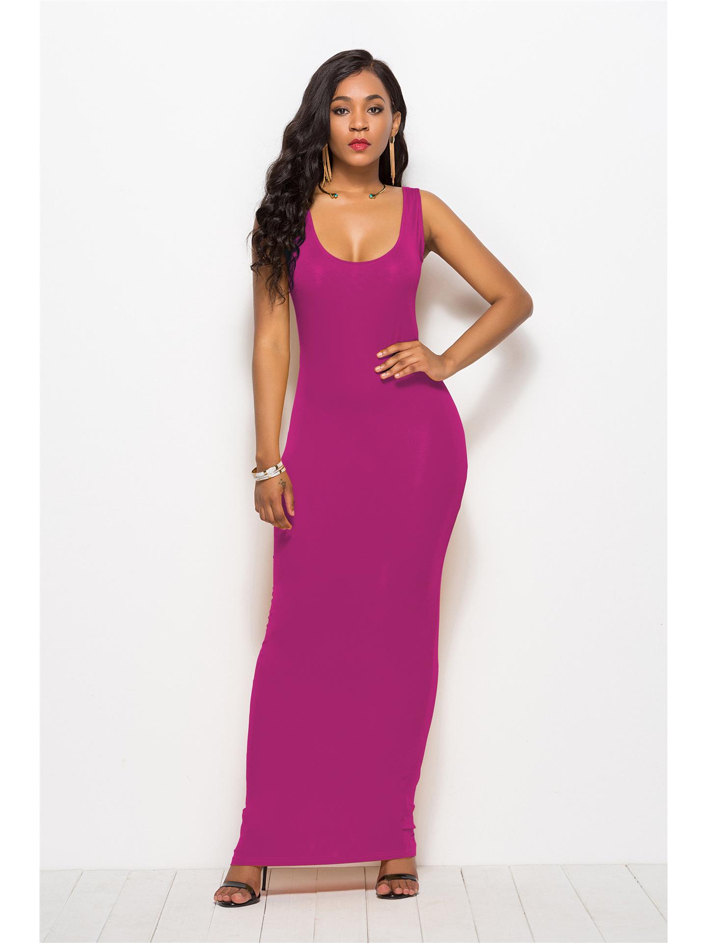 

Solid Color Slim Fit Women s Long Vest Dress - Multi-size & Multi-color 2XL ярко-розовый