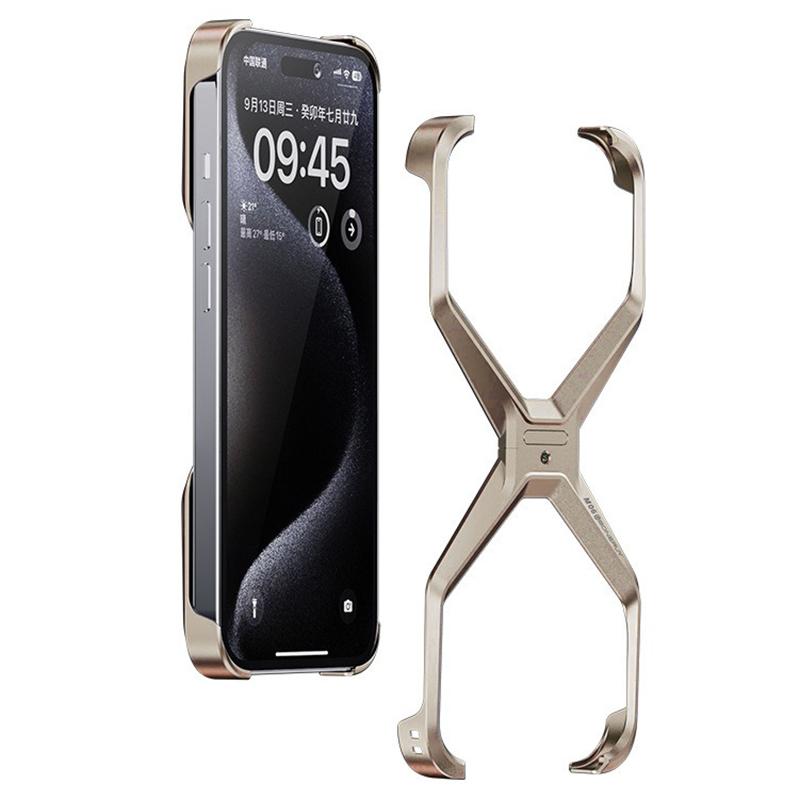 For iPhone 15 Pro Max Metal Phone Case X-Shape Frameless X-Shaped Back Cover