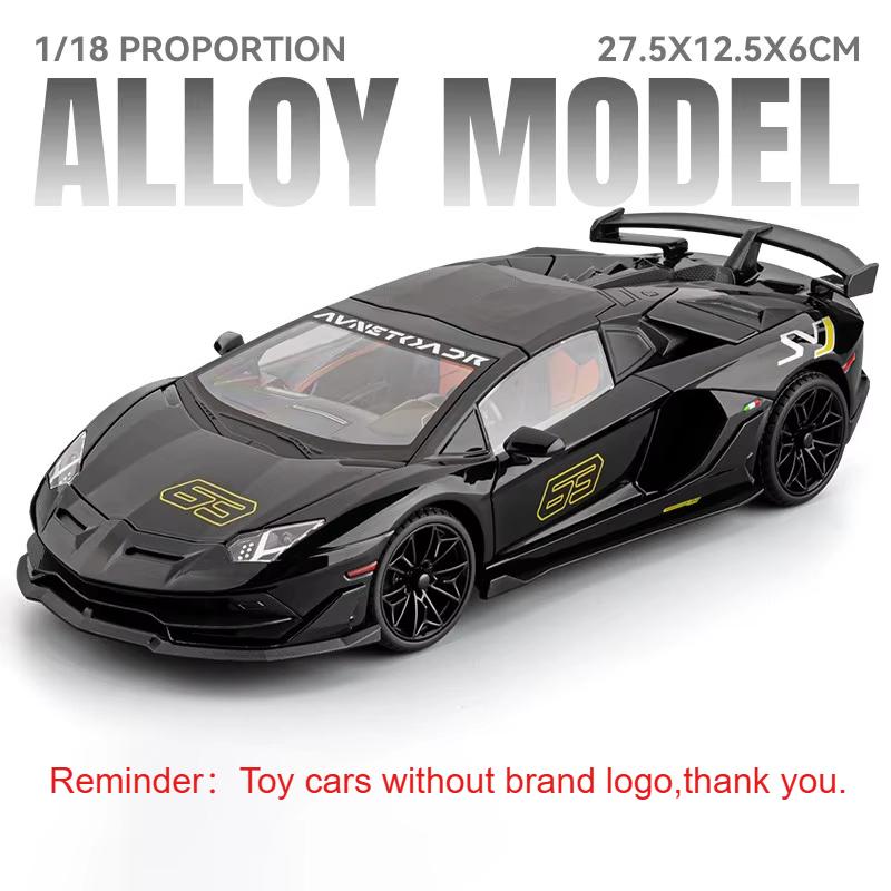 1:18 Lambor SVJ63 LP770 Alloy Models Diecast Car Toys Doors Opened Front Wheel Steering Sound Light Pull Back Sportscar Ornament