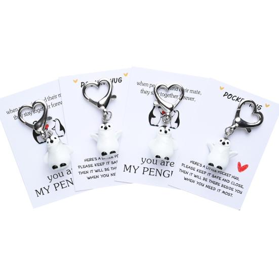 Yousheng Keychain Pendant Penguin Charm Heart Buckle Keychain with Red Heart Decoration Backpack Decorative Keyring