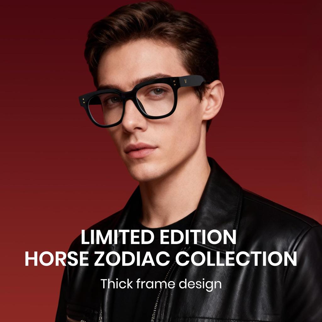 Cyxus 2026 Zodiac of the Auspicious Fashion Glasses with Blue Light and UV Unisex "Year Horse" Glasses, Protection, Stylish, (8153T01 Black)