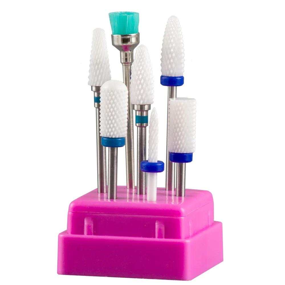 

7PCS Combined Milling Cutters Set For Manicure, Ceramic Nail Drill Bits Kit Electric Removing Gel Polishing Tools