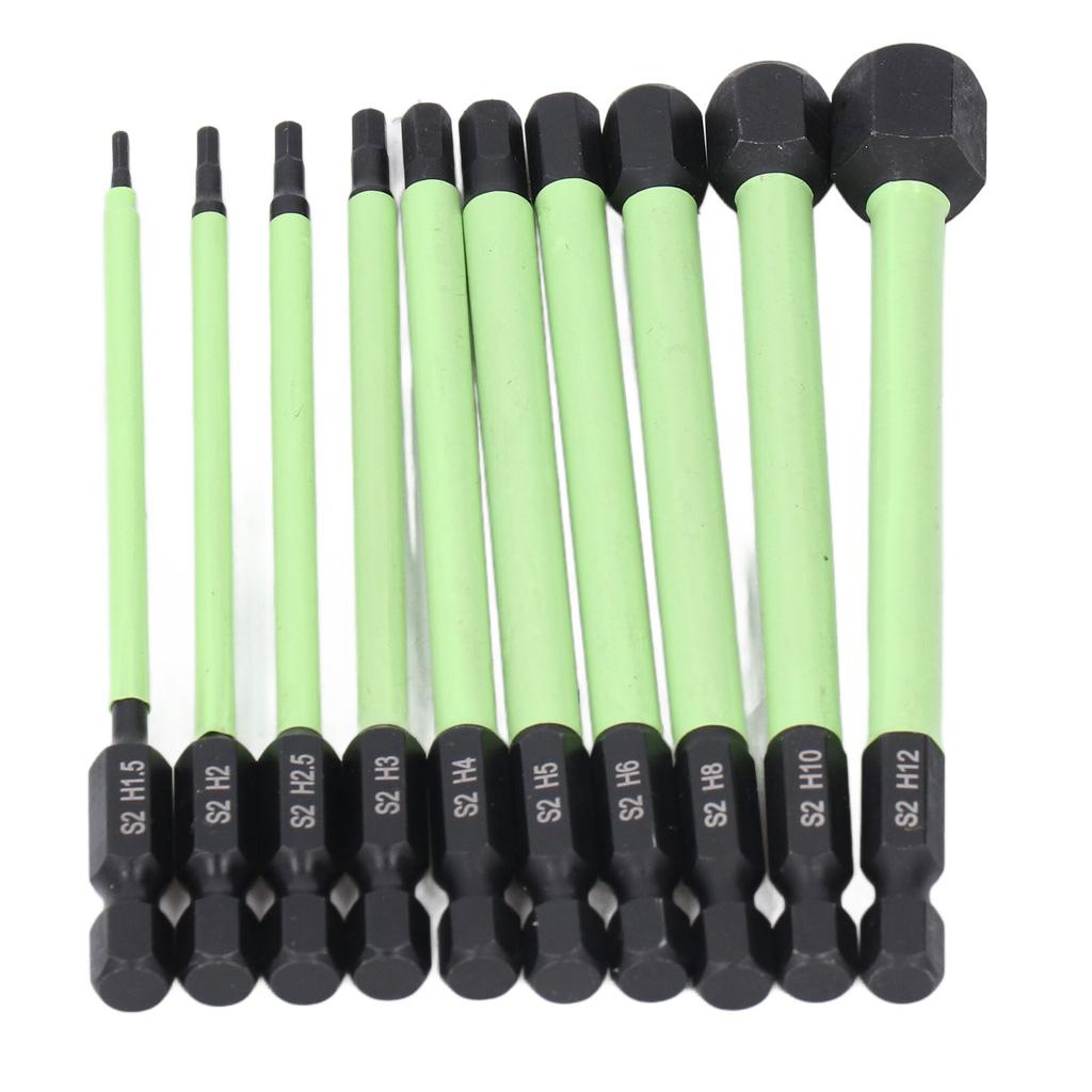 10 szt. wierteł sześciokątnych H1. Do H12 100mm Długie wiertło sześciokątne ze stali stopowej o dużej wytrzymałości magnetycznej B