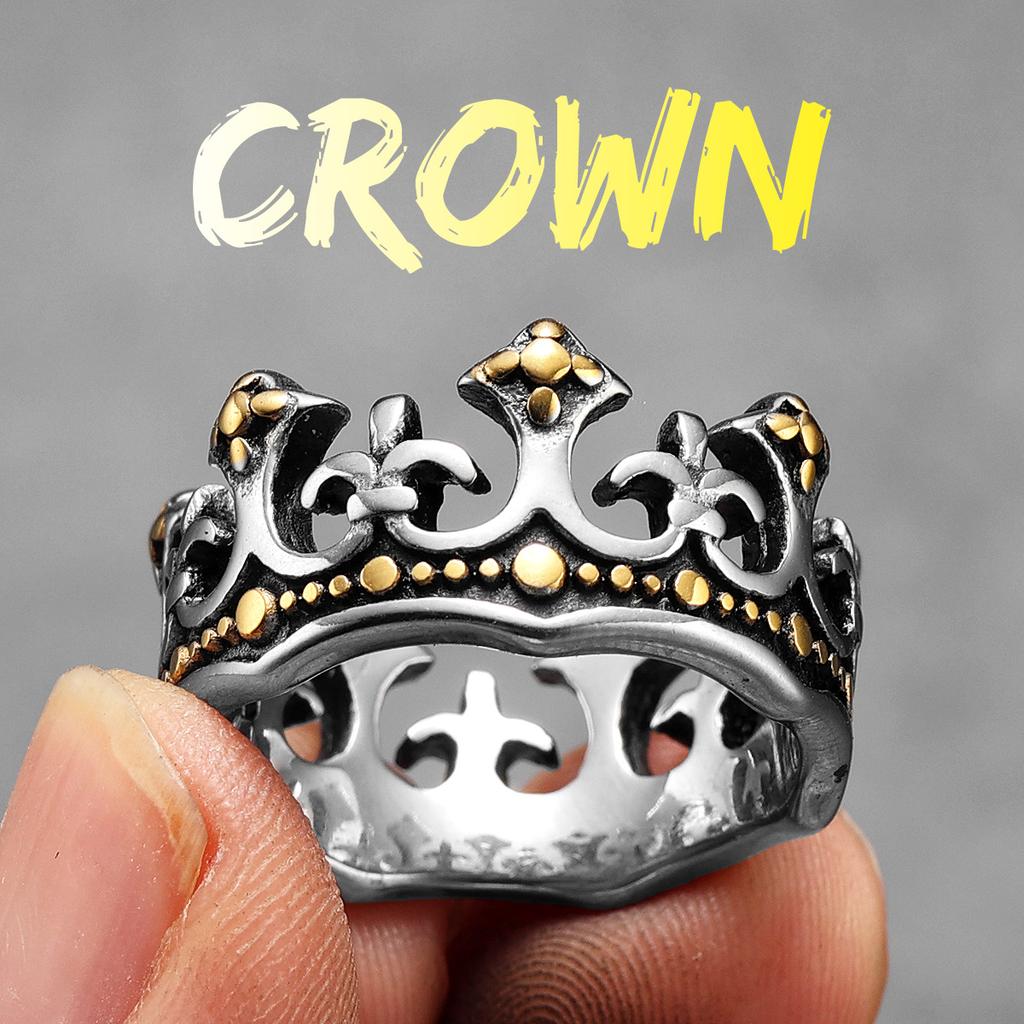 Aesthetic Crown Men Rings Stainless Steel Punk Rock Vintage Cool Stuff Fashion Jewelry Accessories For Women Gift