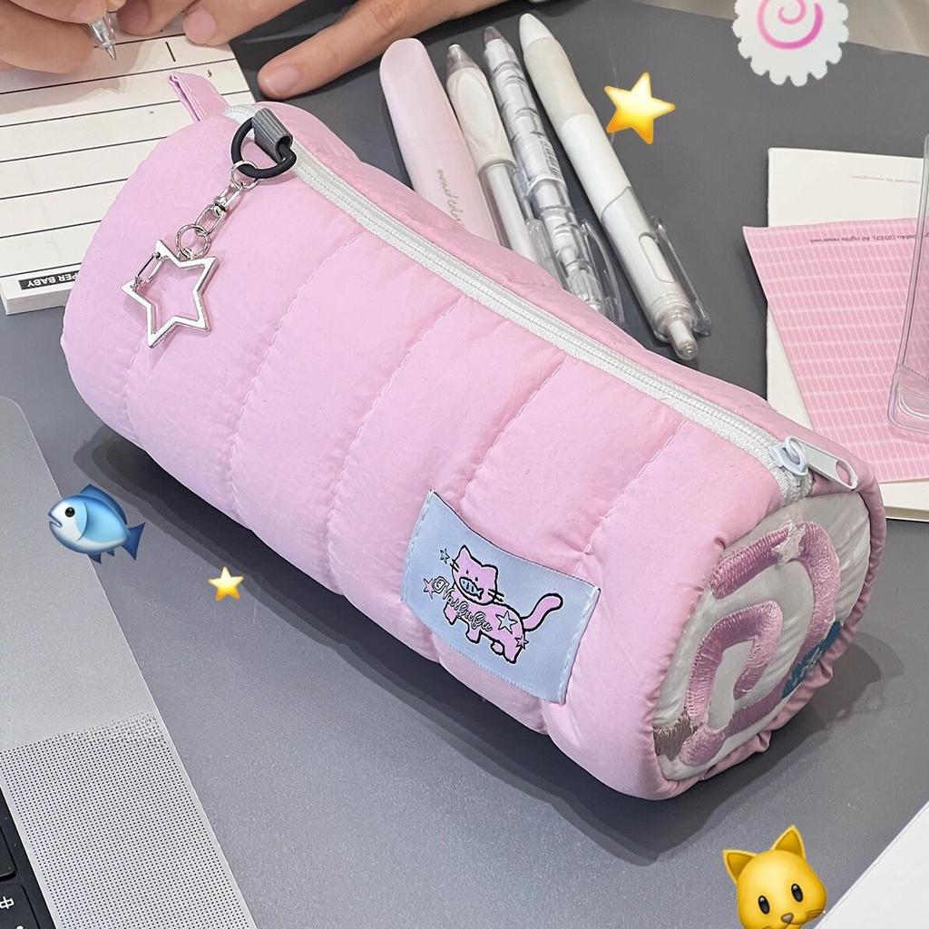 1Pc Creative Design Cylindrical Pencil Case for Student Fashion Korean Transparent Pencil Pouch Large Capacity Stationery Holder