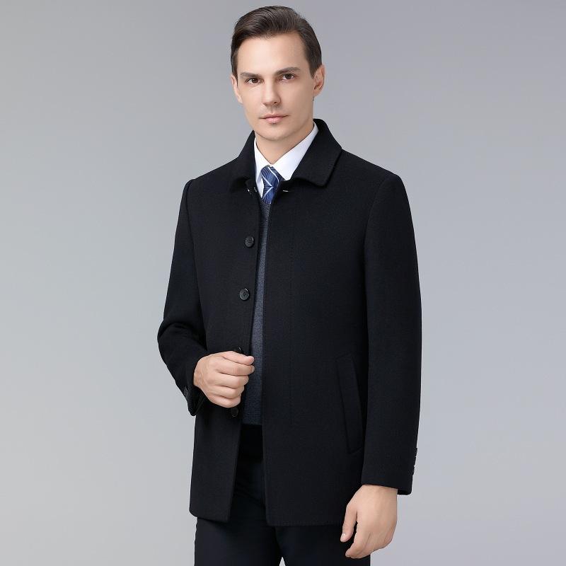 

Осенние и зимние шерстяные пальто для мужчин среднего возраста, деловые повседневные, двусторонние кашемировые короткие шерстяные пальто 195