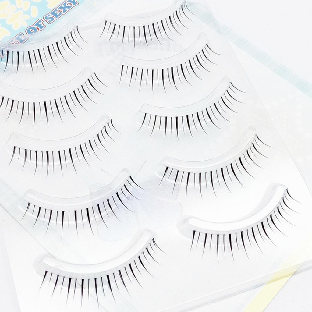 5 Pairs Thai Style False Eyelashes 0.05mm Black 5-8mm Mixed C Curl With Thin Transparent Band Natural Look
