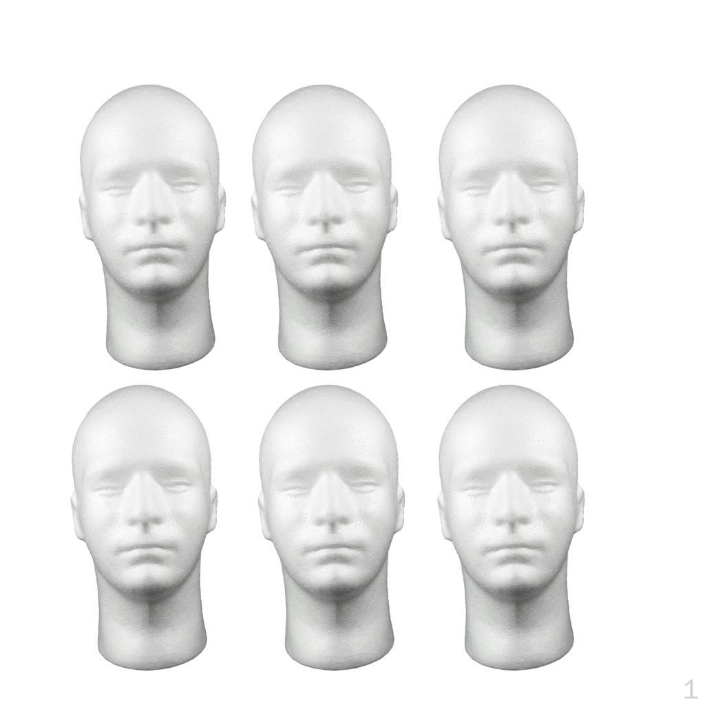 

6Pcs Male Foam Head Model Hat Wig Show Display Stand Rack White