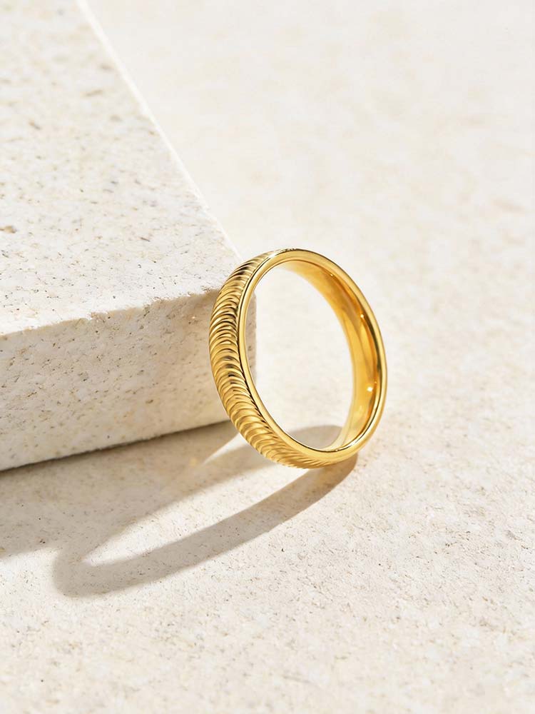 Rostfreier 4mm Edelstahl Strukturierter Gestreifter Ring, Damen Ehering Mode Glänzend Stapelbarer Fingerring Zubehör