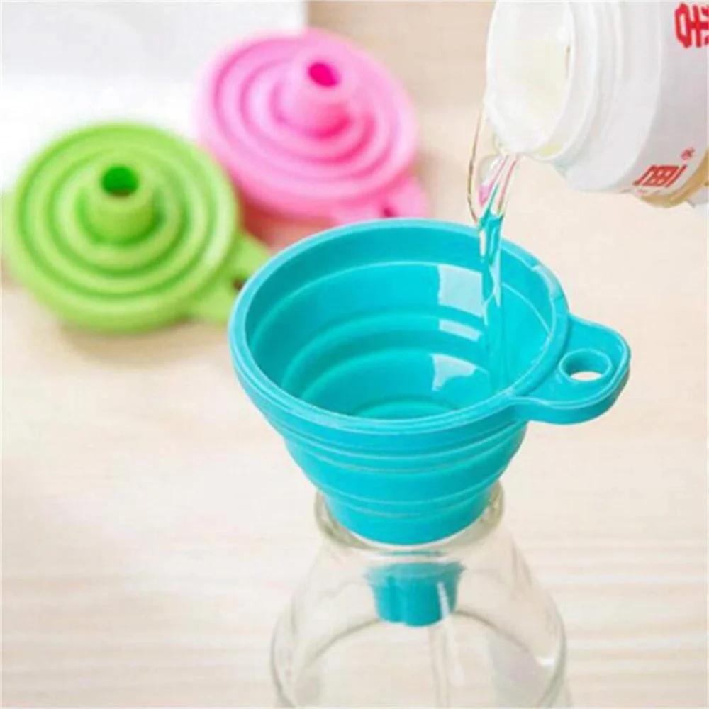 Barevný Mini Silikonový Skládací Zábavný Trychtýř Únik Oleje Teleskopický Násypka Kuchyňský Nástroj pro Dávkování Kapalin Kuchyňské Doplňky