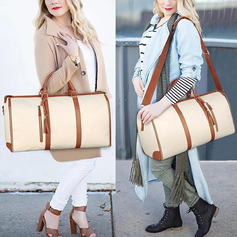 Foldable Women's Travel Convenient Carry-on Clothing Bag Large Capacity PU Leather Duffel Bag Portable Business Travel Bag