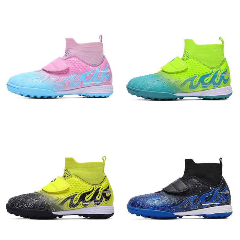 Children'S High-Top Football Shoes Tf Broken Nails Boys And Girls Teen Students Non-Slip Leather Foot Training Sneakers