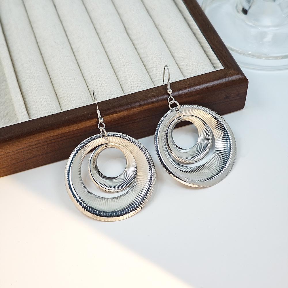 European and American Multi-Layer Hollow Metal Geometric Tassel Earrings