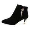 Fashion Booties Suede Black Stiletto Heel Ankle Boots for Women Rhinestone Comfortable and Elegant On Promotion Sale Woman Short Shoes