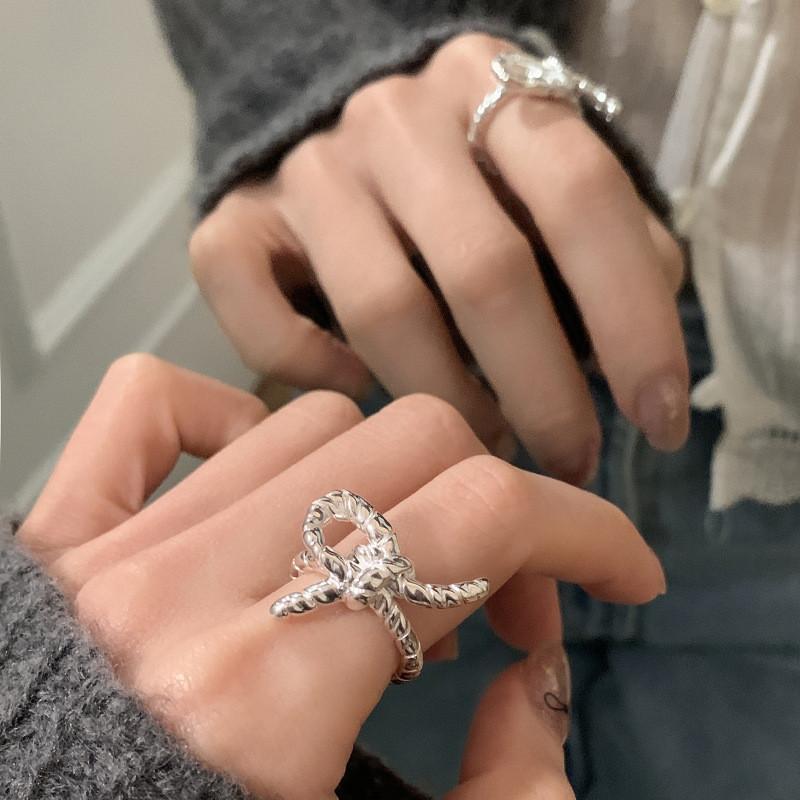 Bowknot Korean Contemporary Ring For Women Adjustable Copper Fashion Jewelry Statement