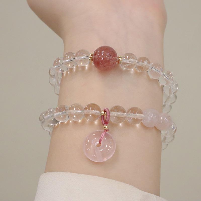 Natural White Crystal Bracelet Strawberry Crystal Pendant Bracelet. Bangles Women Fashion Jewelry Accessories Gift