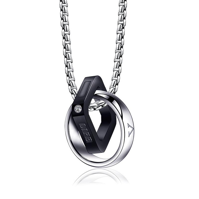 Simple Double-ring Men's Necklace Pendant Tide, Personalized Decoration Light Luxury Niche, Tide Brand 2026