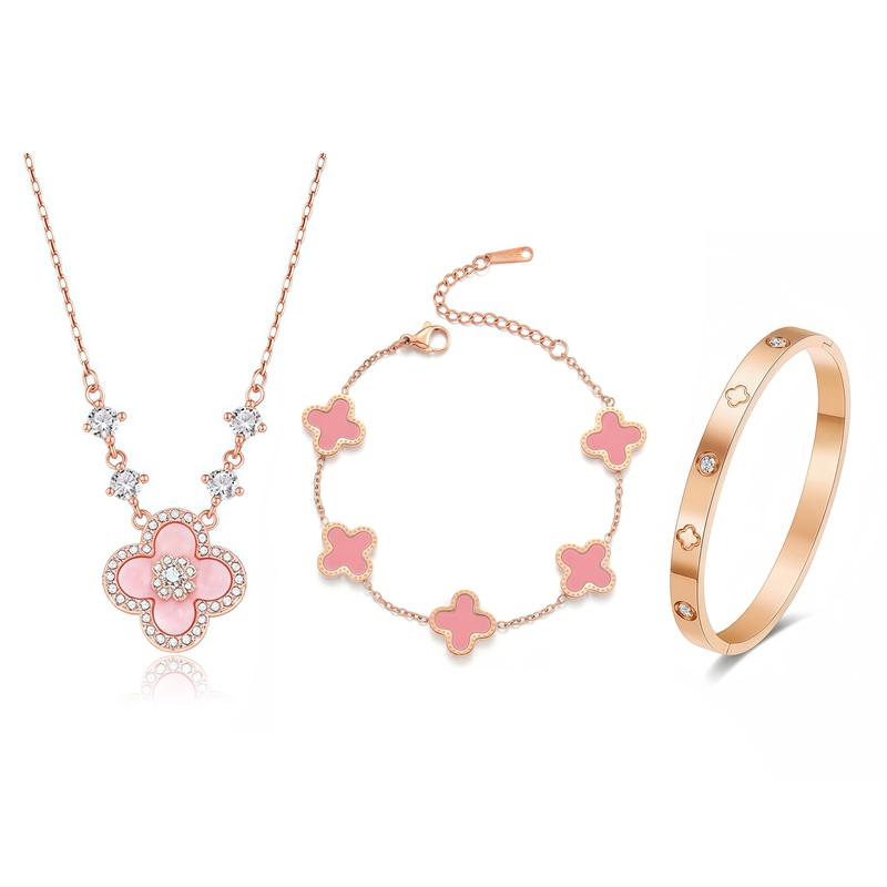 Barbie Bracelet [Sweetheart three-piece set] The fugitive princess sparkling four-leaf clover set ins style sweet fantasy niche high-end BBSL-00024 золотой