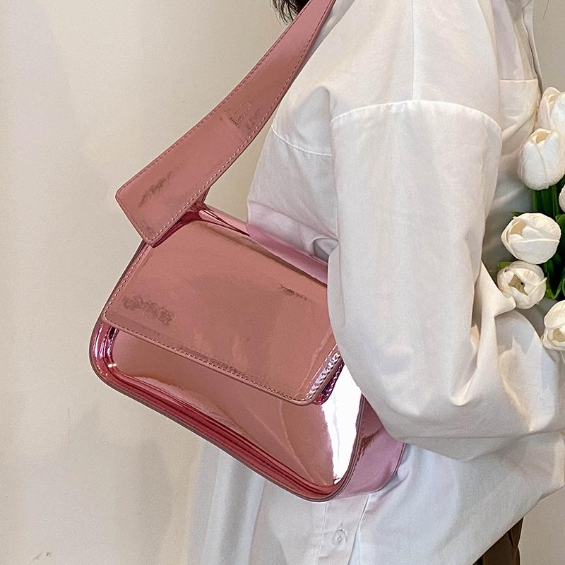Women Glossy Underarm Bag  New Spring Summer Fashion Small Square Bag High Quality Pu Leather Female Single Shoulder Bag