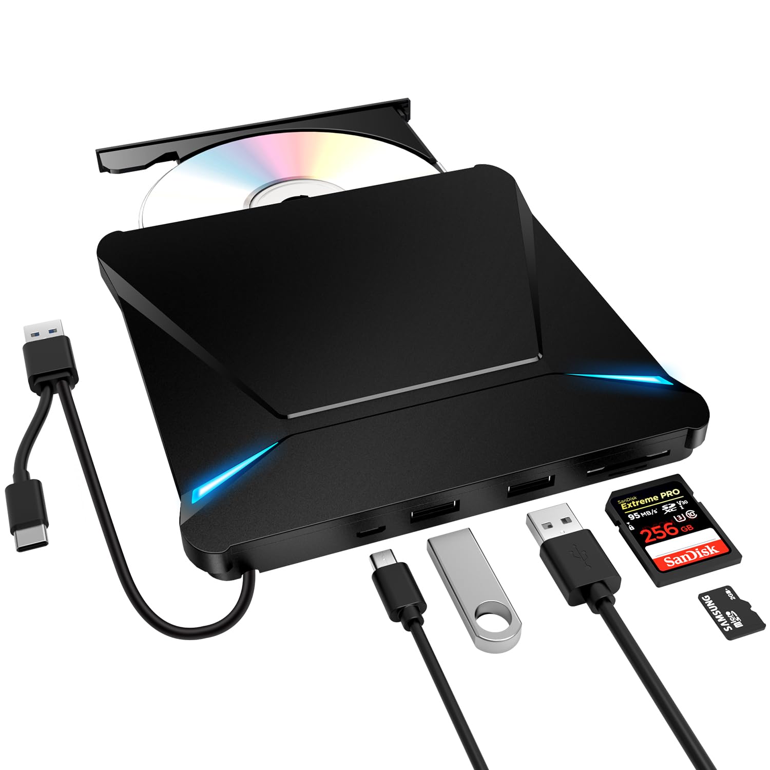 

External DVD Drive New High Speed USB 6 In 1 Player Slim Portable Drive Type Port DVD Player Bus Powered External CD Drive Quiet High Speed Optical чорний