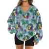 Women's Fashionable V-neck Christmas Printed Long Sleeved Casual Pullover Plush Warm Pocket Sweatshirt Top
