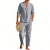 Mens Linen Hawaii Vacation Casual Outdoor Long Sleeve Shirt Straight Long Pants Set