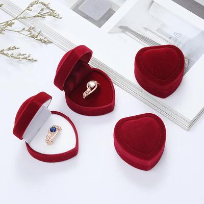 Color Corduroy Heart-shaped Jewelry Box Single Ring/ Necklace Box Velvet Jewelry Boxes and Packaging