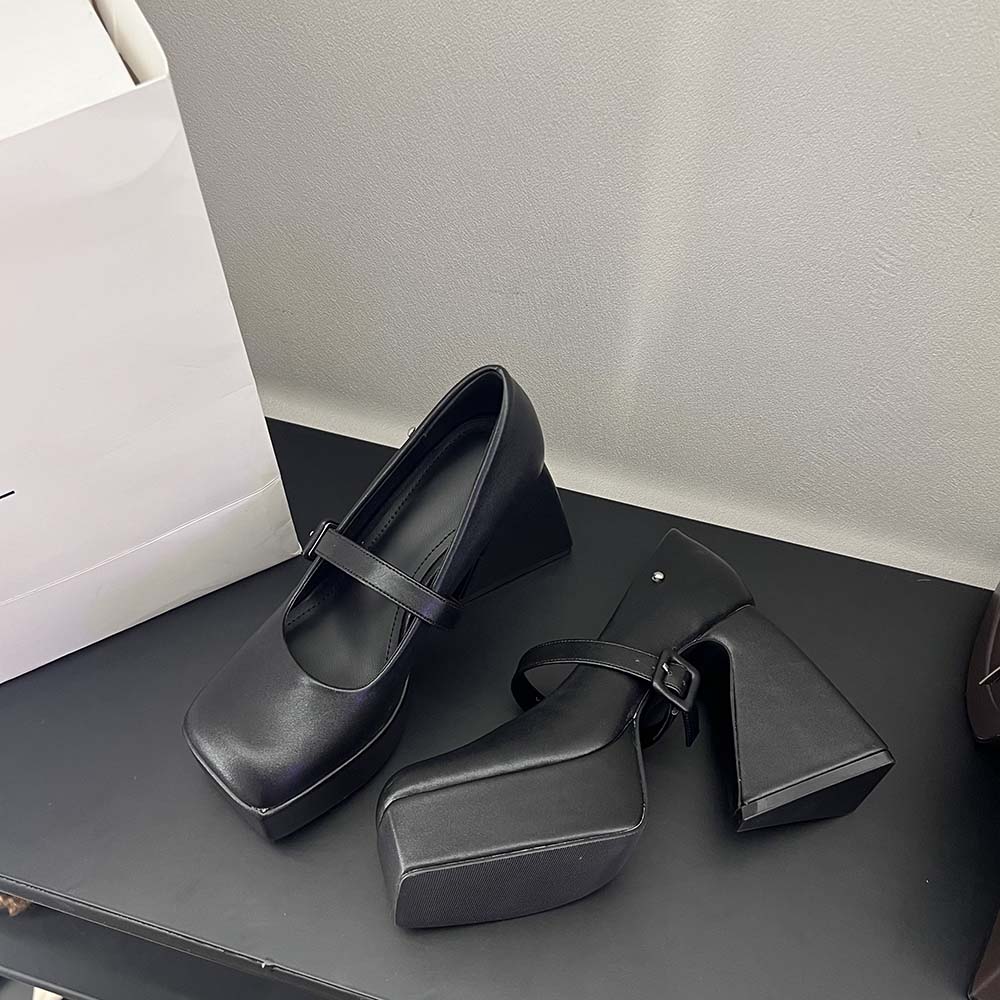 

модные женские туфли-лодочки с квадратным носком для офиса, вечеринки, платья, на толстом высоком каблуке, женские повседневные туфли-мюли, элегантные туфли с ремешком и пряжкой, размеры 35-39 5.5 чёрный