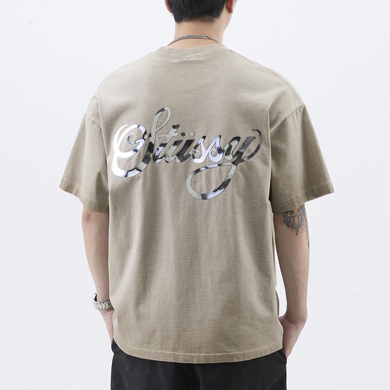 Summer American High-density Knitted Loose Fashion Printed Men's T-shirt Short-sleeved