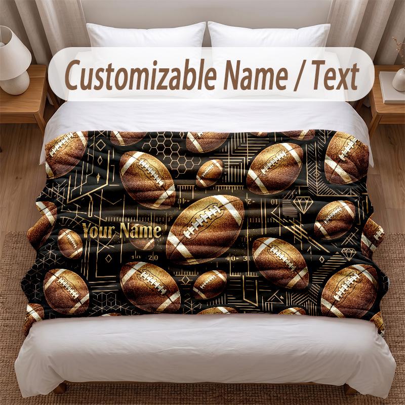 American Football Theme Soft Blanket Personalized Custom Name Text Print Warm Blanket Home Sofa Bedroom Decor