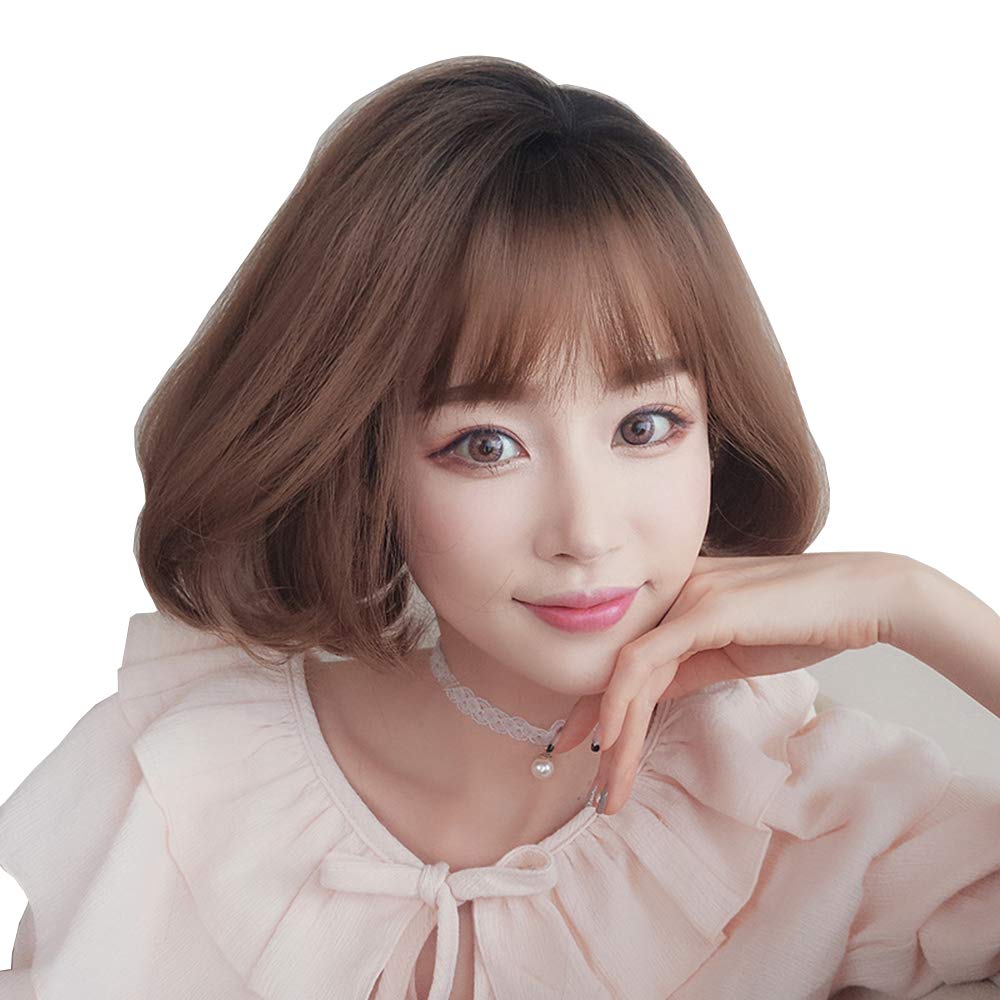 Brooklyn Wig with Bangs, 3D Gradient Hairstyle, Nape, Volume, Curly, Straight, Whorl, Heat Resistant, Natural Volume (Sweet Brown Pudding)