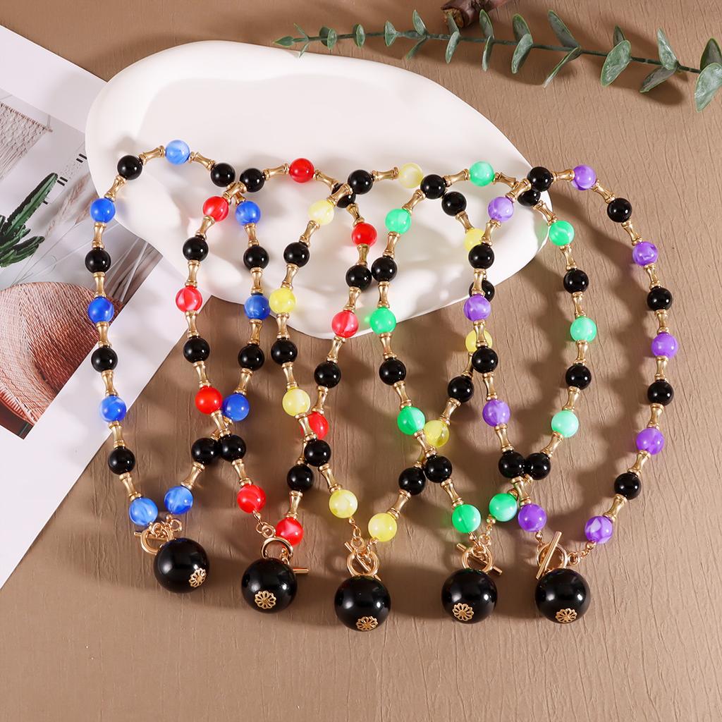 Round Geometry Beaded Chain Necklace for Women Accessories