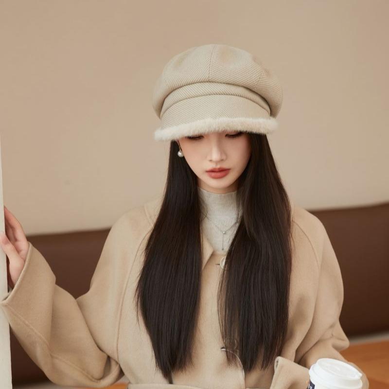 Thickened Plush-edged Octagonal Hat Female British Fashion Painter Hat Autumn and Winter Japanese Newsboy Hat