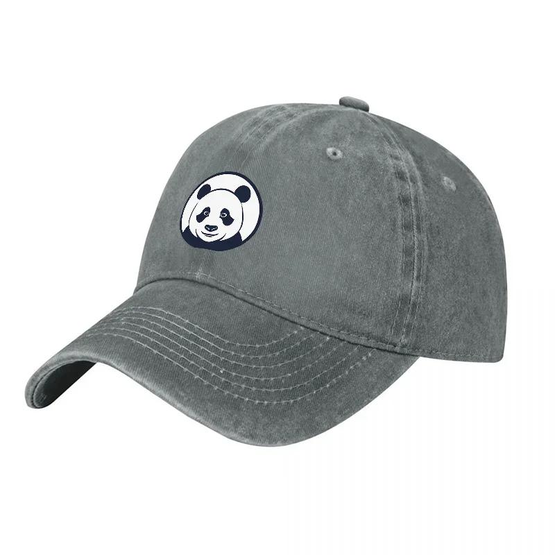 Panda Logo Washed Canvas Baseball Cap Unisex Adjustable Hat Classic Vintage Style Outdoor Sun Protection Headwear
