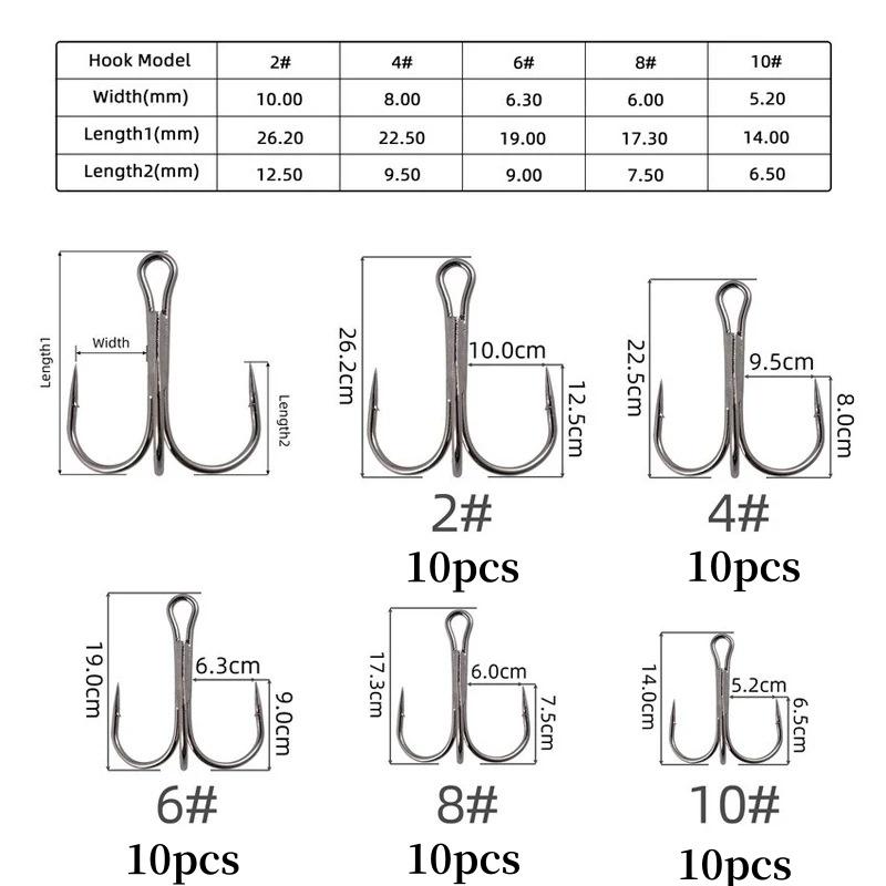 50Pcs/box Treble Fishing Hook Fishing Hook High Carbon Steel Treble Overturned Hooks Fishing Tackle Round Bend Treble