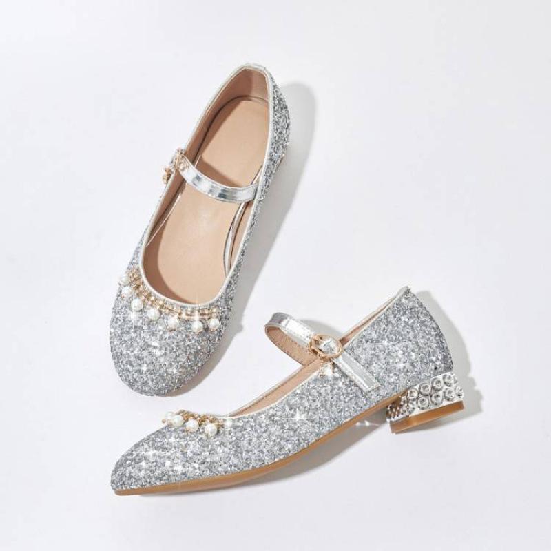 

Новые детские туфли с пайетками и кристаллами, удобные туфли на высоком каблуке, туфли принцессы, студенческие туфли для девушек, мягкая подошва, туфли для девочек на четыре сезона 39 (inner length 24.5cm)