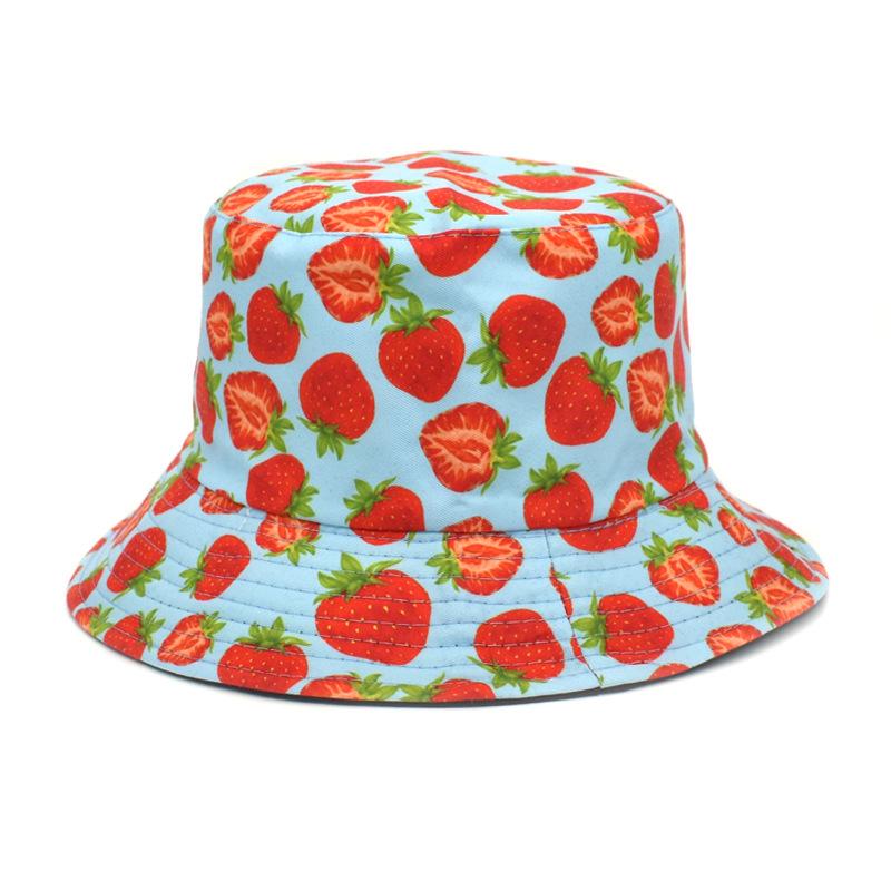 Reversible Strawberry Fruit Print Bucket Hats Women Men Summer Outdoor Sunscreen Fisherman Hat Female Fishing Sun Panama Hip Hop