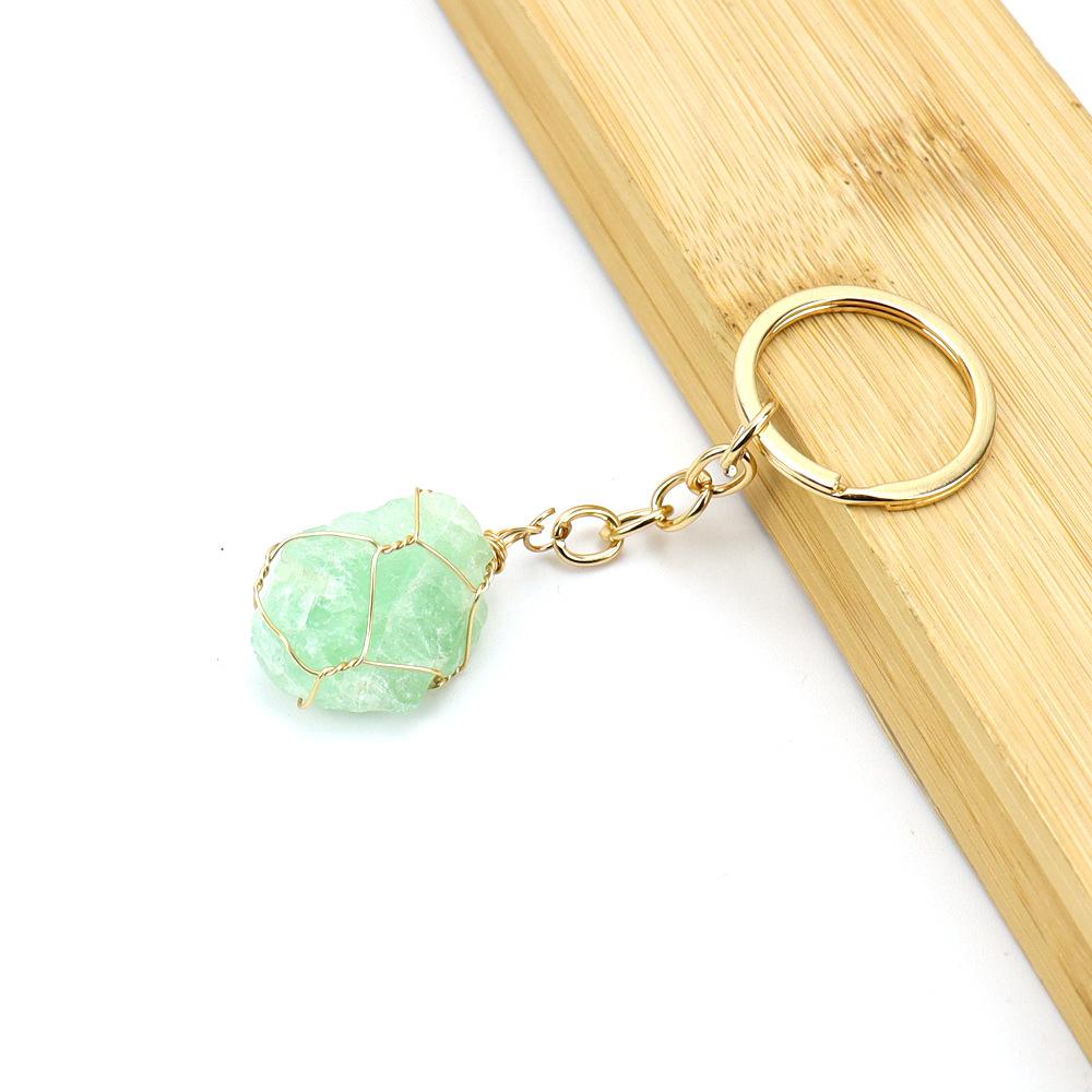 Gold Wire Winding Natural Crystal Rough Stone Keychain Pendant Bag Pendant Key Chain K34