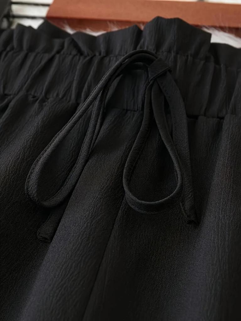 2025 Euro-America Straight-Leg Casual Summer Pants: Solid Color, Plus Size, Loose Wide-Leg Design