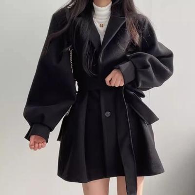 Nový módní styl středně dlouhá bunda dámská podzimní zimní oblečení trendy volný vlněný kabát s dlouhým rukávem