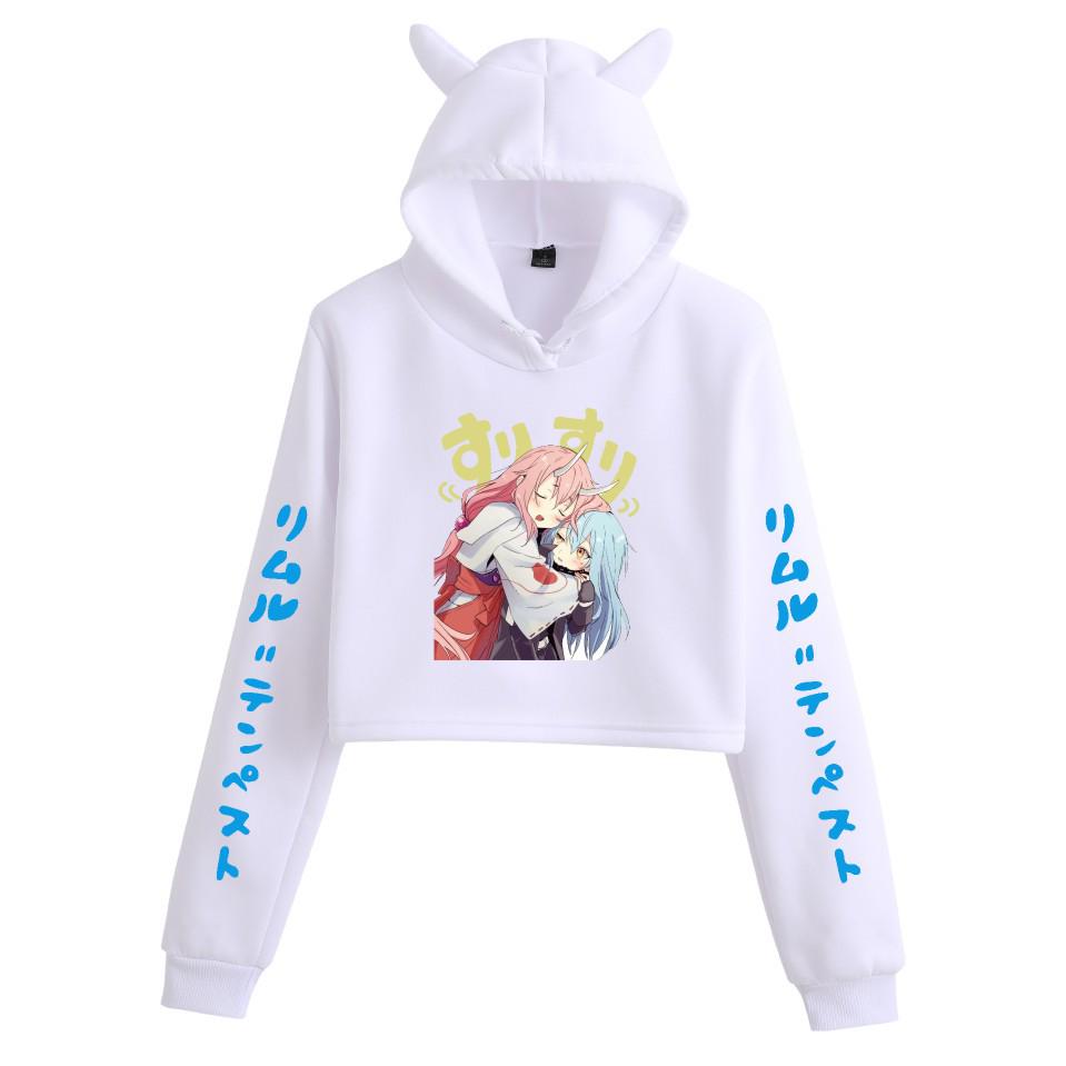 Reincarnato come uno Slime Crop Top Corto da Donna Anime con Orecchie da Gatto