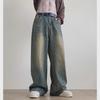 Men's Retro Blue Distressed Wide-Leg Jeans - Cleanfit Straight Style for Spring & Autumn