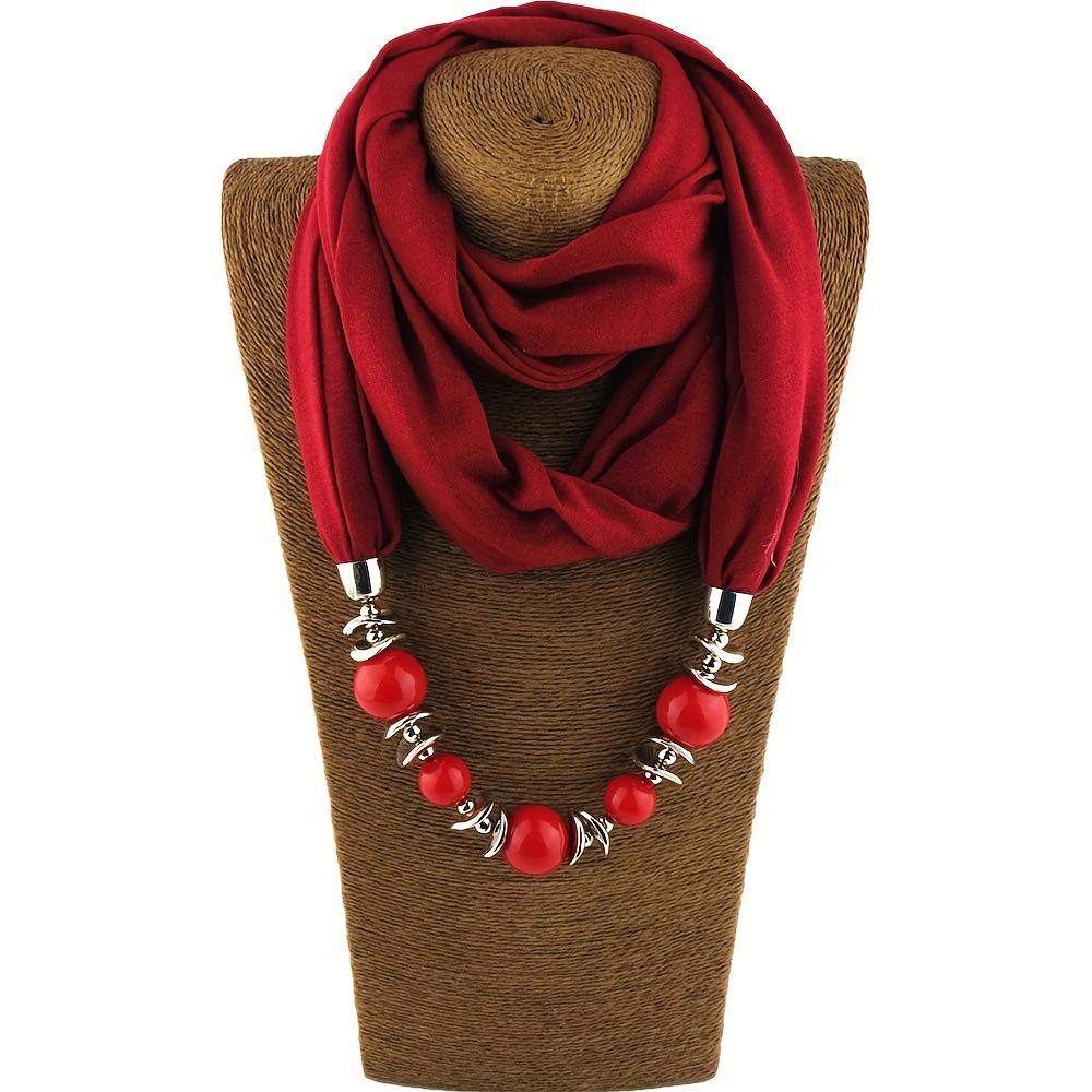 9 Colors Beads Pendant Scarf Unique Resin Beaded Necklace Scarf Boho Style Thin Breathable Scarf For Women